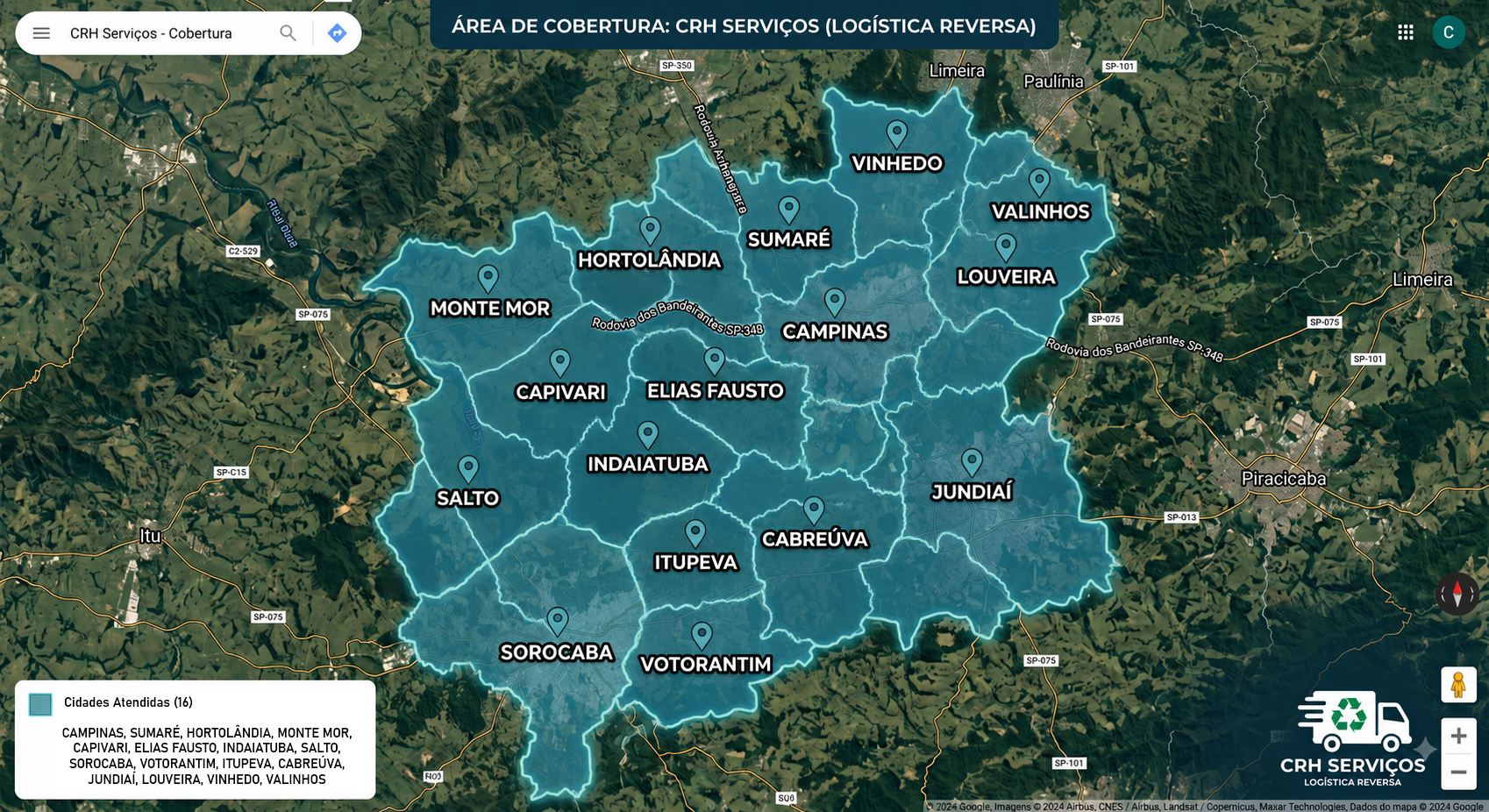 Mapa de Área de Cobertura CRH Serviços